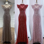 Vestido de Noche de Lujo Color Caramelo Sirena con Cuentas LA73082