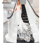 Vestido de novia NumberSea de satén suave para mujer, estilo bohemio, con escote redondo, para playa, 2025 