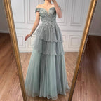 Luxuriöses rosa, verträumtes Abendkleid mit Rüschen und Perlen in A-Linie LA73385
