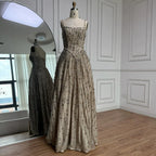 Luxury Sage Green Beaded A-Line Spaghetti Strap Evening Dress