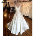 NumberSea - Vestidos de novia sencillos blancos de corte A, sin espalda, para playa, verano 2025, de satén, sexys, para novias 