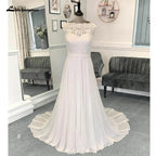 Vestido de novia NumberSea de gasa con encaje y escote barco para mujer, 2025, con espalda abierta 