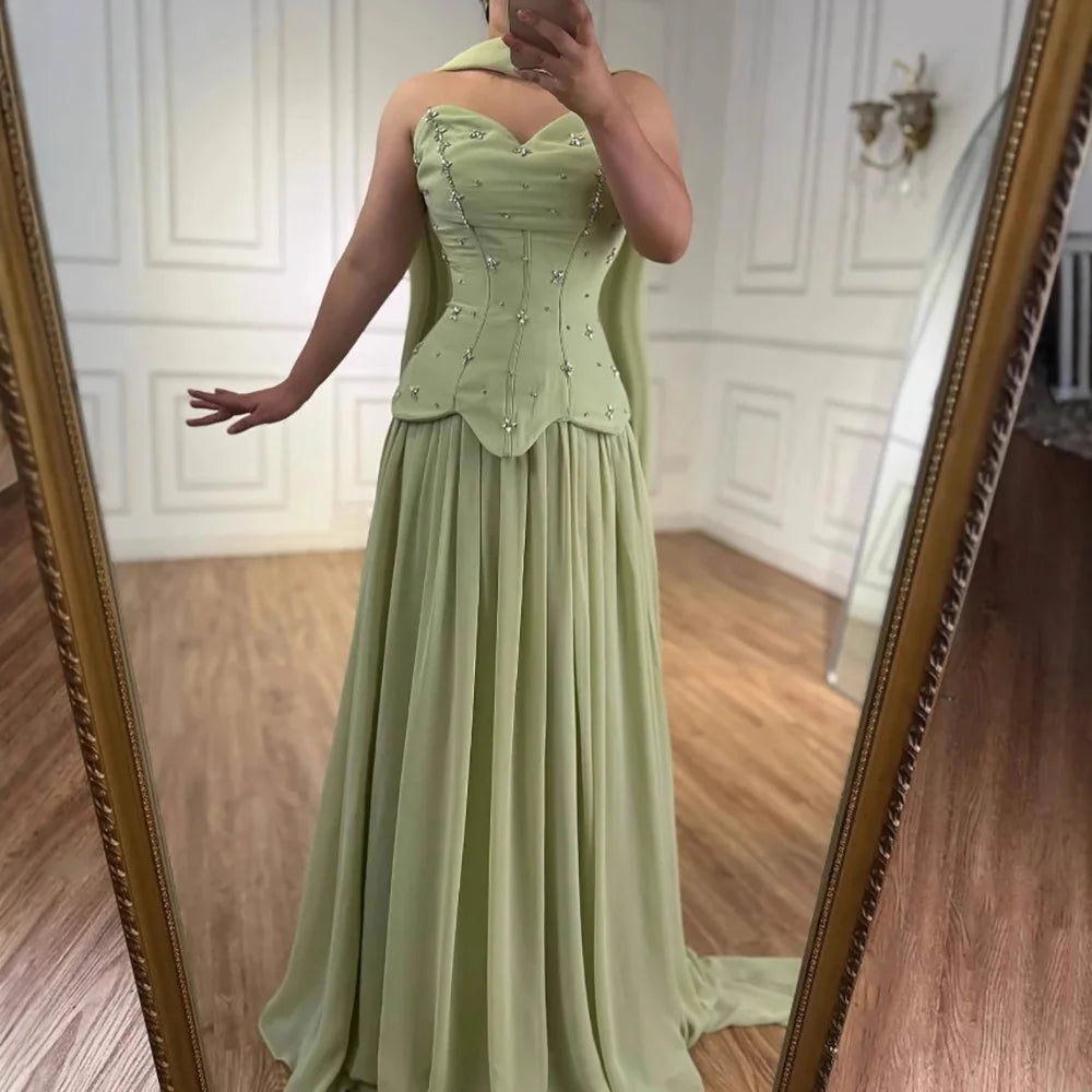 Classy Sage Green A-Line Chiffon Evening Dress LA73073