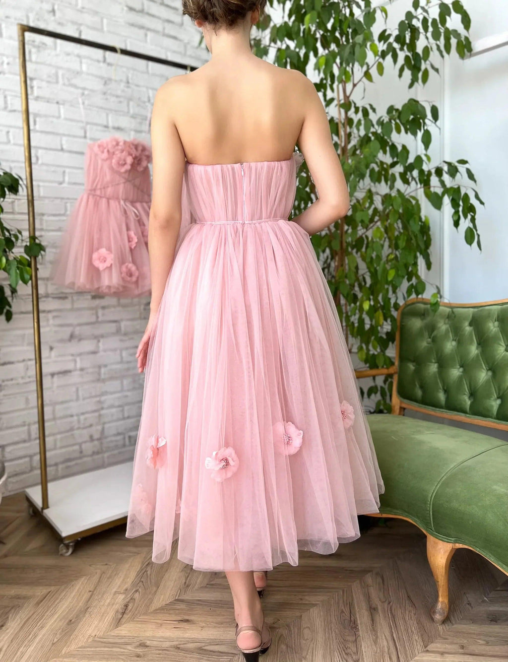 Vestido de novia de jardín rosa sin tirantes NumberSea para mujer, vestido de novia de playa con encaje y flores 2025 