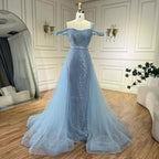 Serene Hill Gold Meerjungfrau Elegant One Shoulder Überrock Perlen Luxus Abendkleider Roben 2025 für Damen Hochzeitsfeier