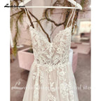 Vestido de novia NumberSea con tirantes finos 2025, elegante, largo, para playa, con apliques de encaje floral. 