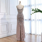 Vestido de Fiesta Sirena Corsé Nude de Lujo con Cuentas LA72803A