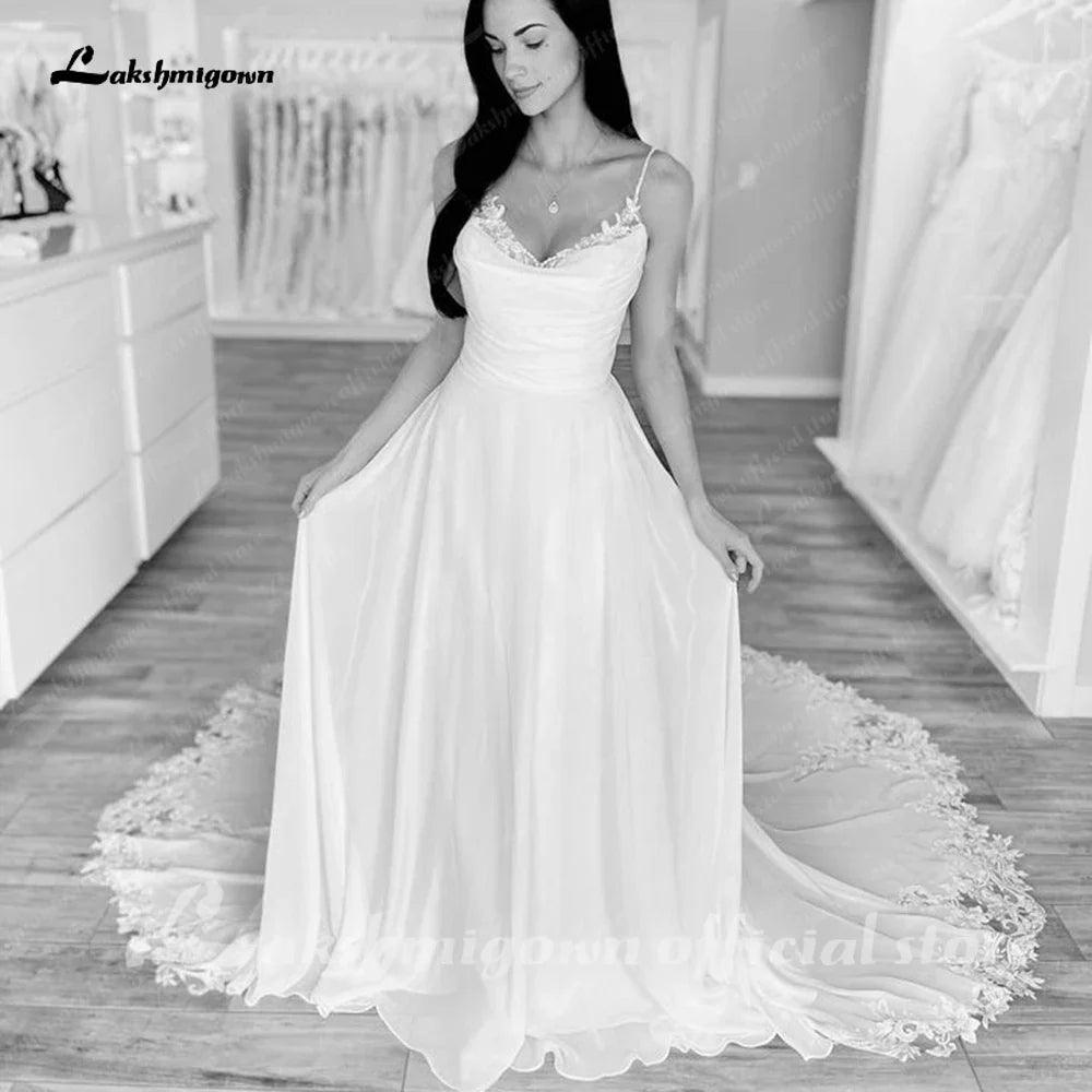 NumberSea Spaghetti A-Linie Boho Hochzeitskleid für Frauen Vestito Donna 2025 Pailletten Spitze Vintage Strand Brautkleider Offener Rücken 