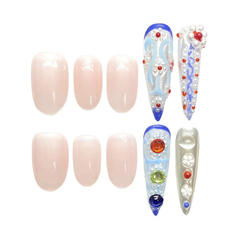 10pcs Retro Style Press On Nails Handmade Chinese Court False Nails Glossy Almond And Luxury Long Stiletto Fake Nail For Women