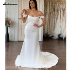 NumberSea Simple Pleat Mermaid Wedding Dresses 2025 Boat Neck Backless Boho Bridal Gown off white vestido de boda