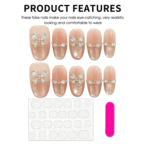 10pcs Flash Cat Eyes Press on Nails with Rhinestone Long Lasting Safe Waterproof False Nails for Shopping Traveling Dating