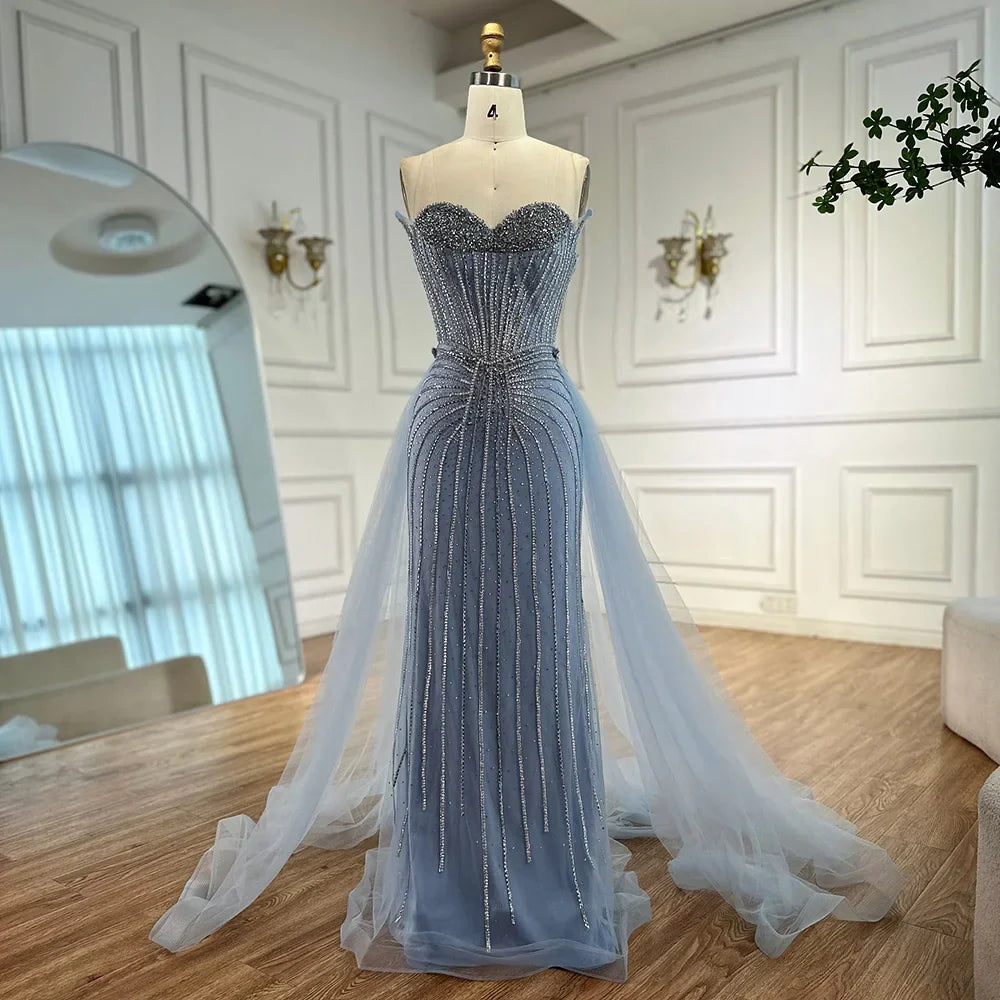 Abendkleid Pink Pearls, Perlenbesetzt, Arabische Meerjungfrau mit Überrock LA72811B