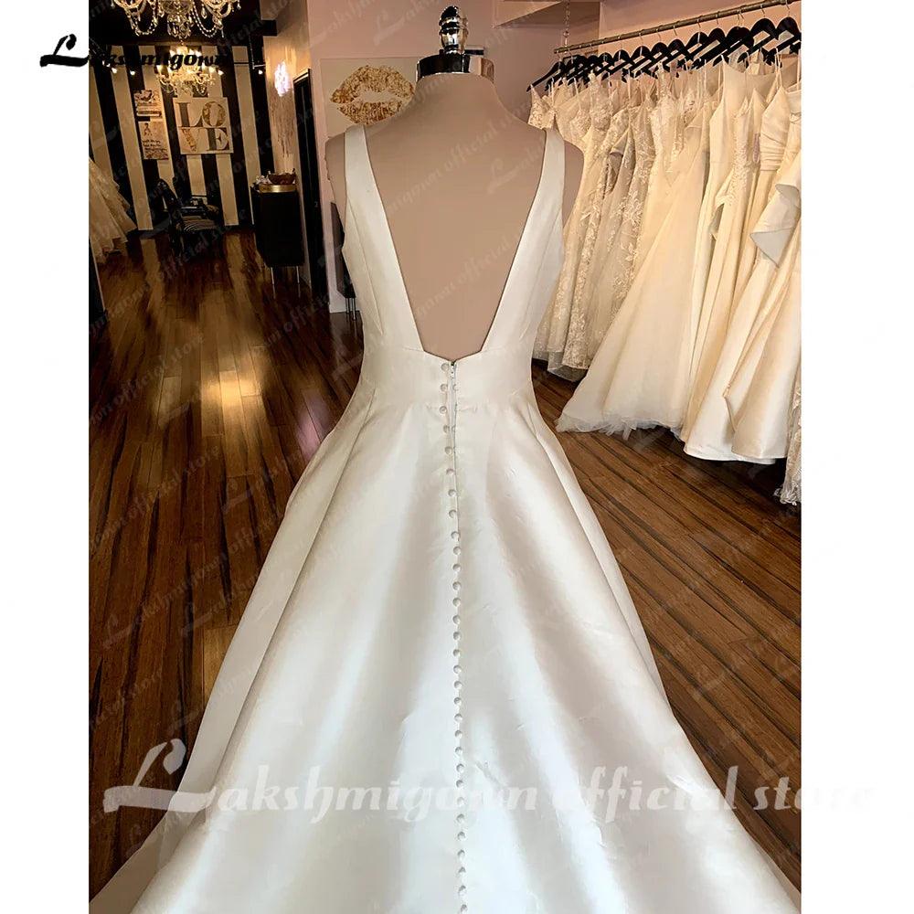 NumberSea - Vestidos de novia sencillos blancos de corte A, sin espalda, para playa, verano 2025, de satén, sexys, para novias 