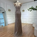 Vestido de Noche de Lujo Color Caramelo Sirena con Cuentas LA73082