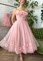 Vestido de novia de jardín rosa sin tirantes NumberSea para mujer, vestido de novia de playa con encaje y flores 2025 