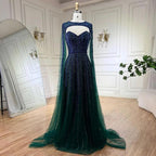 Serene Hill 2024 Arabic Fuchsia Cape Sleeves A Line Beaded Evening Dresses Long Celebrity Gowns for Woman Wedding Party LA72433