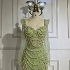 Serene Hill Arabic Sage Green Sweetheart Mermaid Pearls Beaded Luxury Dubai Evening Gown for Women's Party LA72660