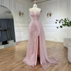 Light Pink Spaghetti Strap Mermaid Evening Dress with Beaded Overskirt