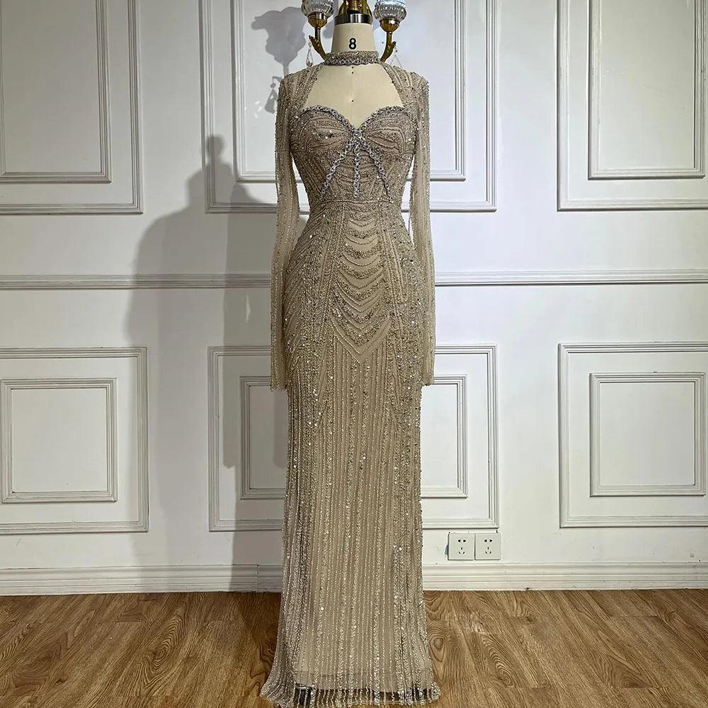 Serene Hill 2024 Luxury Dubai Nude Sweetheart Mermaid Beaded Evening Gowns with Back Split for Women's Party LA72560A