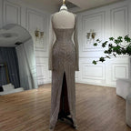 Serene Hill 2024 Luxury Dubai Nude Sweetheart Mermaid Beaded Evening Gowns with Back Split for Women's Party LA72560A