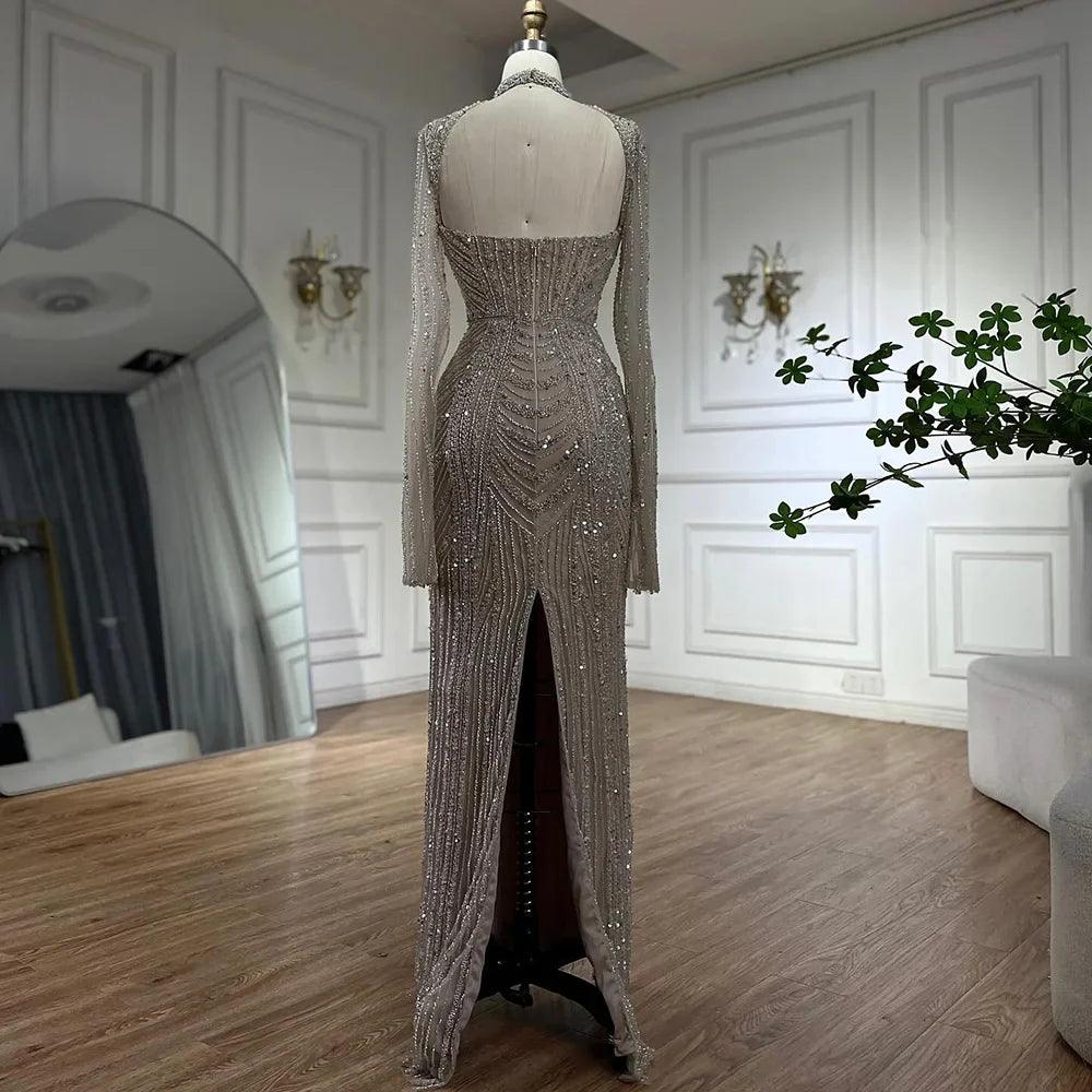 Serene Hill 2024 Luxury Dubai Nude Sweetheart Mermaid Beaded Evening Gowns with Back Split for Women's Party LA72560A
