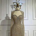 Serene Hill 2024 Luxury Dubai Nude Sweetheart Mermaid Beaded Evening Gowns with Back Split for Women's Party LA72560A