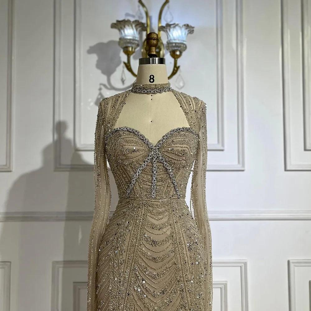 Serene Hill 2024 Luxury Dubai Nude Sweetheart Mermaid Beaded Evening Gowns with Back Split for Women's Party LA72560A