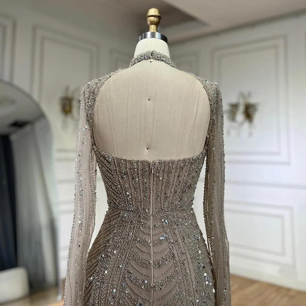 Serene Hill 2024 Luxury Dubai Nude Sweetheart Mermaid Beaded Evening Gowns with Back Split for Women's Party LA72560A