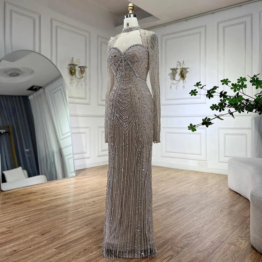 Serene Hill 2024 Luxury Dubai Nude Sweetheart Mermaid Beaded Evening Gowns with Back Split for Women's Party LA72560A