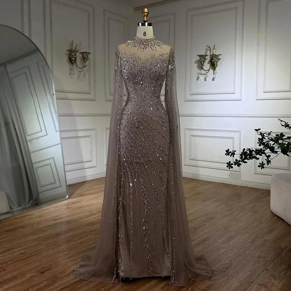 Serene Hill - Vestidos de noche largos de lujo estilo Dubái con mangas estilo sirena, encaje y cuentas, para mujer, para boda o fiesta, LA71885A 