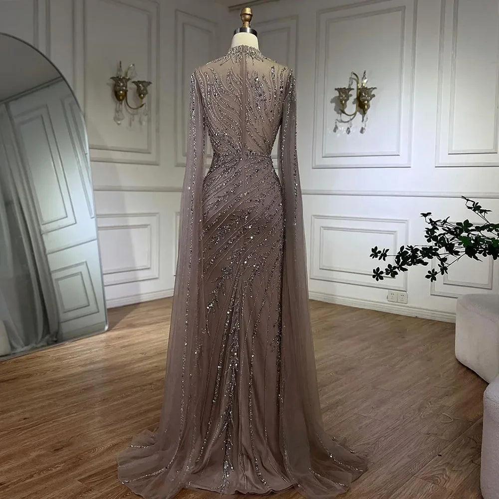 Serene Hill - Vestidos de noche largos de lujo estilo Dubái con mangas estilo sirena, encaje y cuentas, para mujer, para boda o fiesta, LA71885A 