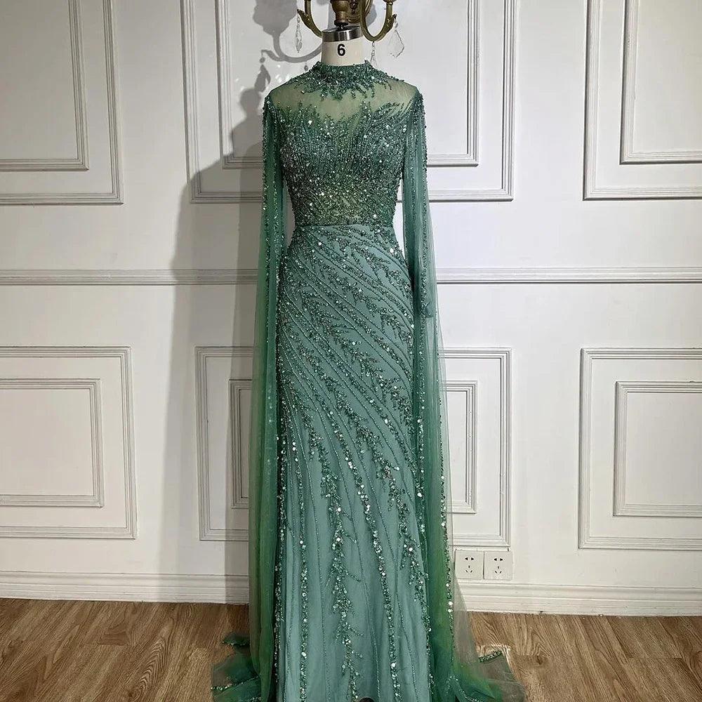 Serene Hill - Vestidos de noche largos de lujo estilo Dubái con mangas estilo sirena, encaje y cuentas, para mujer, para boda o fiesta, LA71885A 