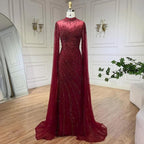 Serene Hill - Vestidos de noche largos de lujo estilo Dubái con mangas estilo sirena, encaje y cuentas, para mujer, para boda o fiesta, LA71885A 
