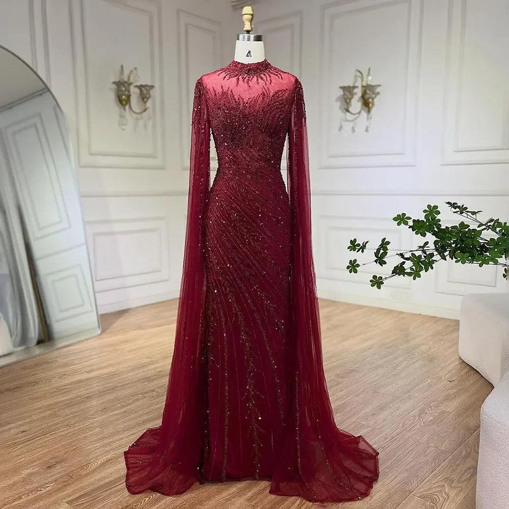 Serene Hill - Vestidos de noche largos de lujo estilo Dubái con mangas estilo sirena, encaje y cuentas, para mujer, para boda o fiesta, LA71885A 