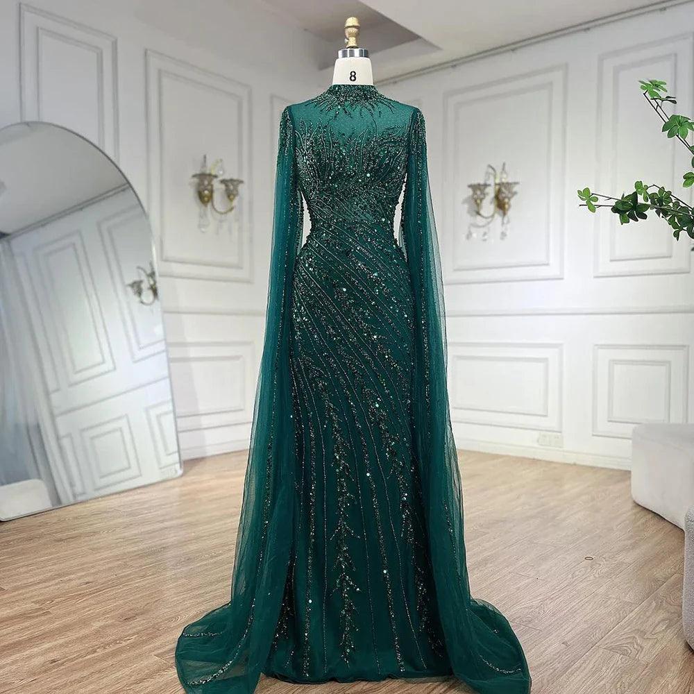Serene Hill - Vestidos de noche largos de lujo estilo Dubái con mangas estilo sirena, encaje y cuentas, para mujer, para boda o fiesta, LA71885A 