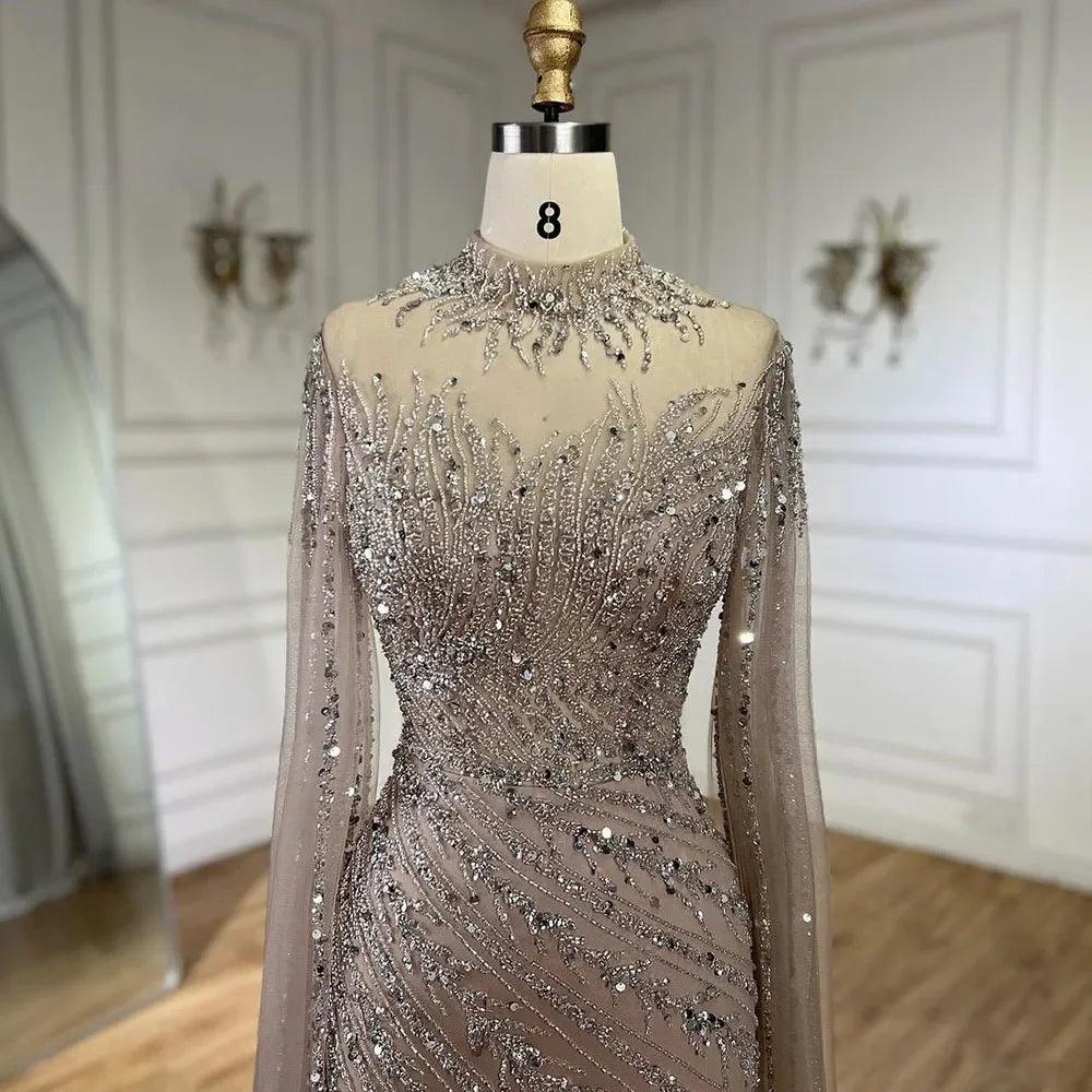 Serene Hill - Vestidos de noche largos de lujo estilo Dubái con mangas estilo sirena, encaje y cuentas, para mujer, para boda o fiesta, LA71885A 