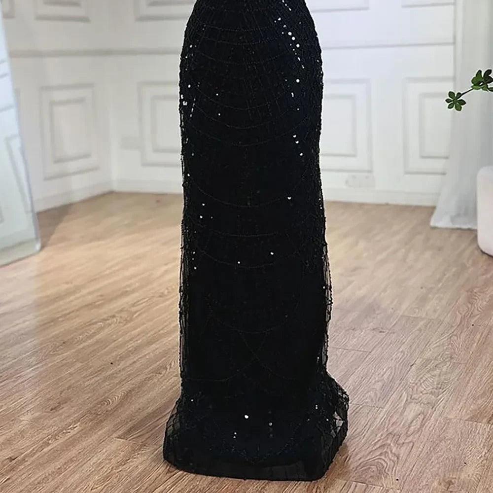 Serene Hill Saudi Arabia Blue Mermaid Cape Sleeve Luxury Beaded Evening Gown for Formal Occasion LA72160A