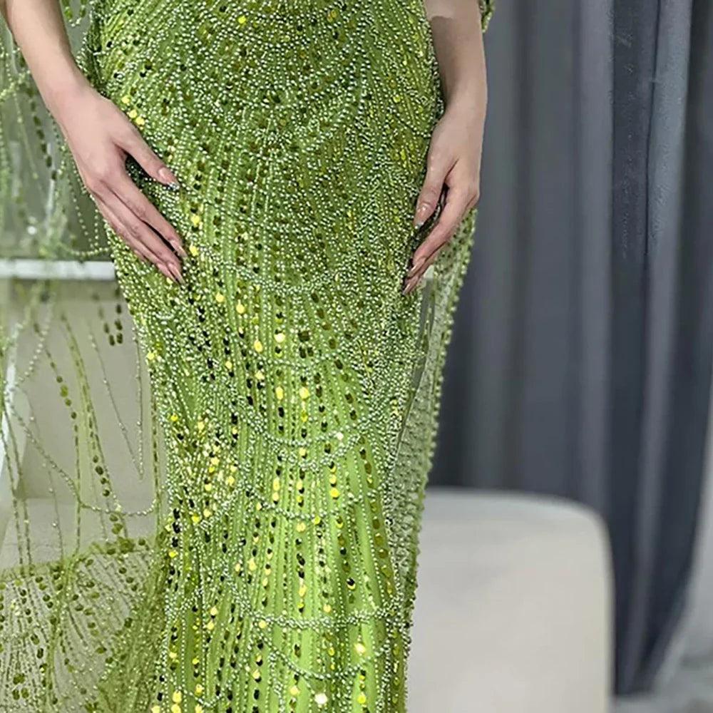 Serene Hill Saudi Arabia Blue Mermaid Cape Sleeve Luxury Beaded Evening Gown for Formal Occasion LA72160A
