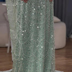 Serene Hill Saudi Arabia Blue Mermaid Cape Sleeve Luxury Beaded Evening Gown for Formal Occasion LA72160A