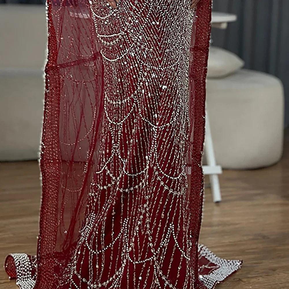 Serene Hill Saudi Arabia Blue Mermaid Cape Sleeve Luxury Beaded Evening Gown for Formal Occasion LA72160A