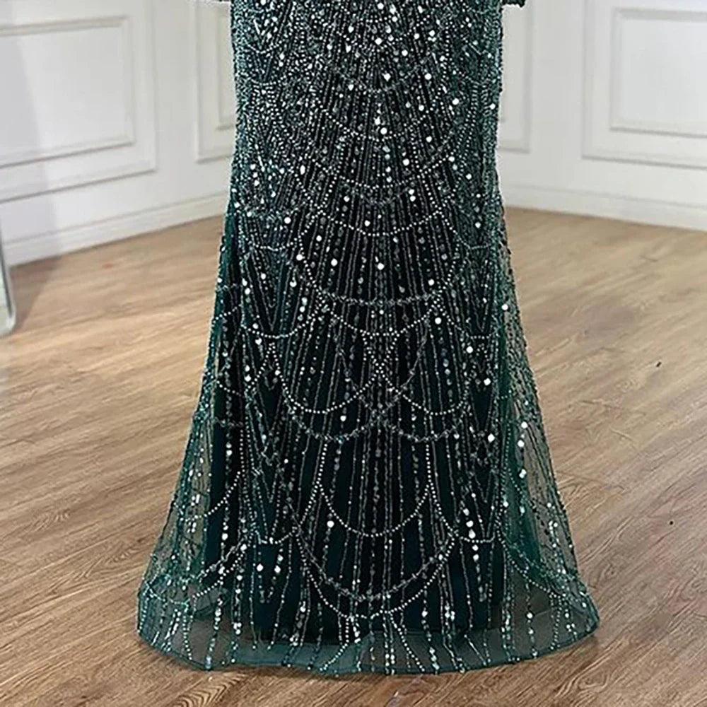 Serene Hill Saudi Arabia Blue Mermaid Cape Sleeve Luxury Beaded Evening Gown for Formal Occasion LA72160A