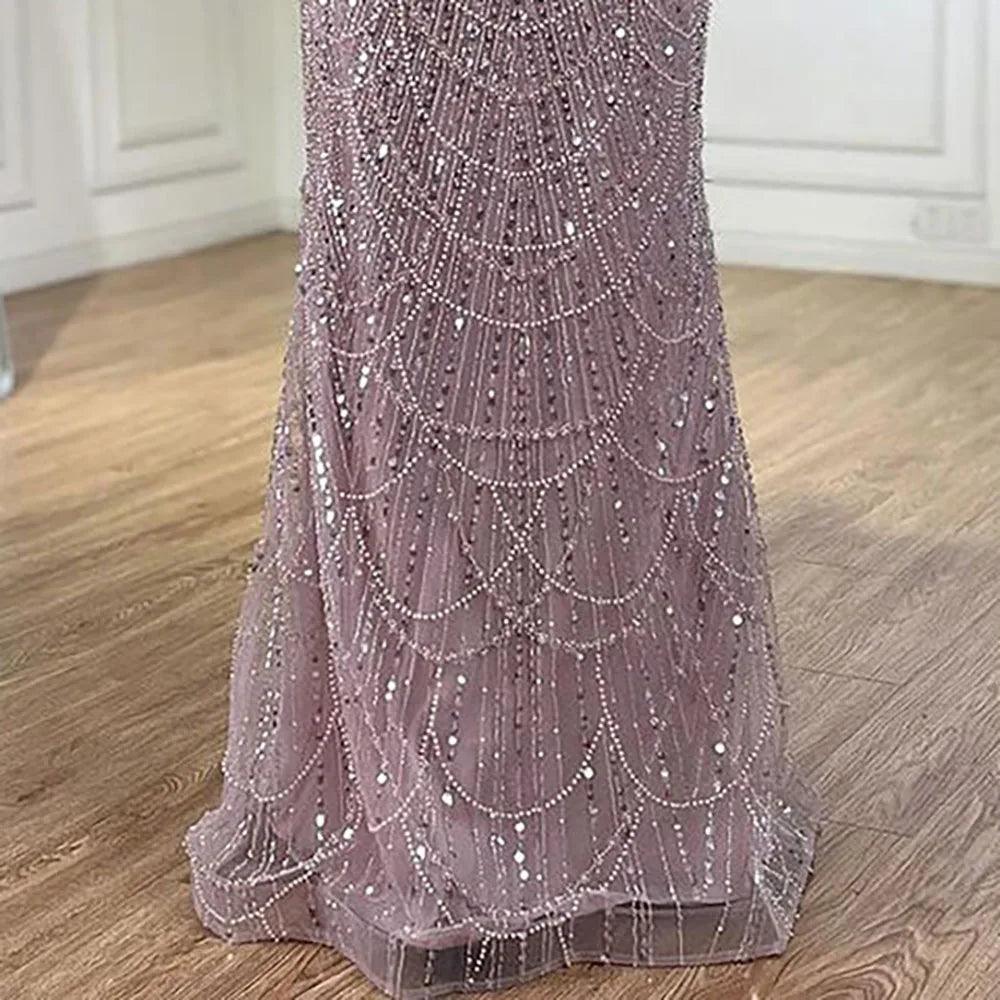 Serene Hill Saudi Arabia Blue Mermaid Cape Sleeve Luxury Beaded Evening Gown for Formal Occasion LA72160A
