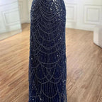 Serene Hill Saudi Arabia Blue Mermaid Cape Sleeve Luxury Beaded Evening Gown for Formal Occasion LA72160A