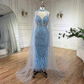 Serene Hill 2024 Weißes, nacktes Meerjungfrauen-Hochzeitskleid mit Perlen und Federn, luxuriöse Partykleider mit Cape-Ärmeln LA72047A 