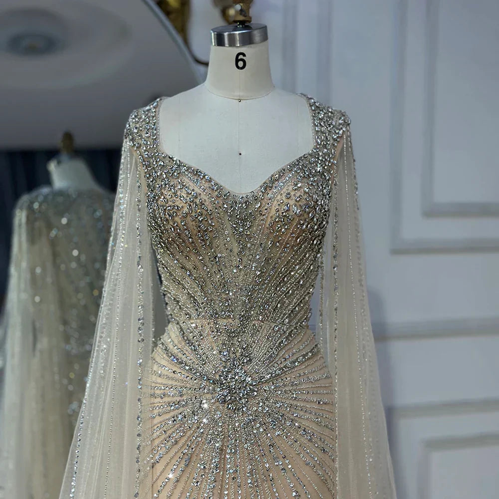 Dubai Luxuriöses Abendkleid mit nackten Cape-Ärmeln und Perlen LA72575A