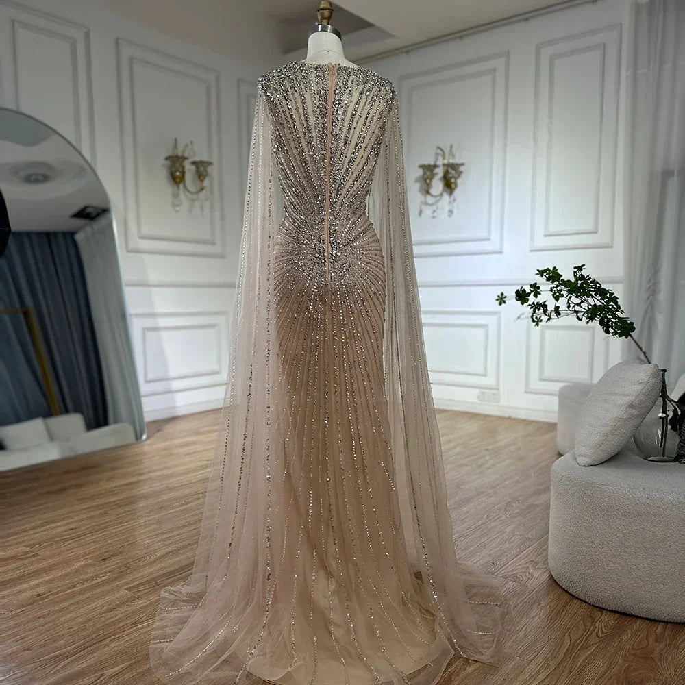 Dubai Luxuriöses Abendkleid mit nackten Cape-Ärmeln und Perlen LA72575A