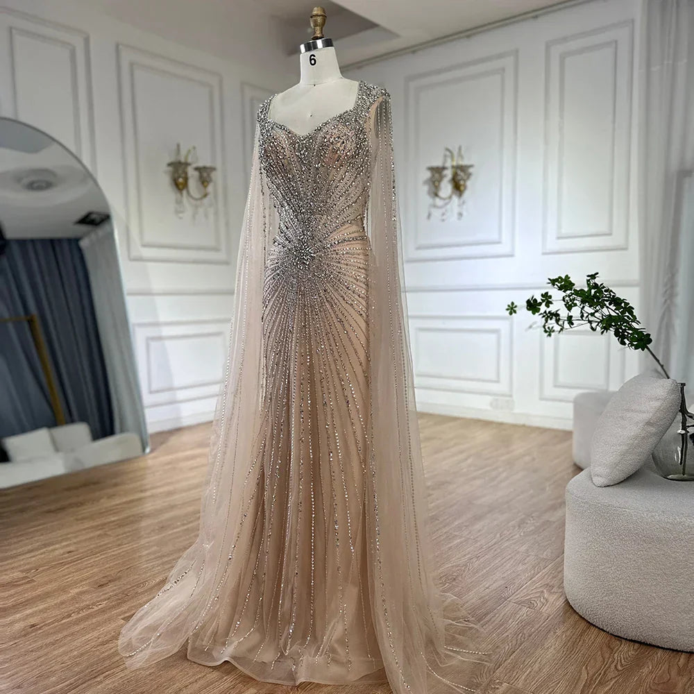 Dubai Luxuriöses Abendkleid mit nackten Cape-Ärmeln und Perlen LA72575A