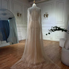 Luxuriöses Abendkleid Nude Perlen Bestickte Robe mit Tüllschleppe