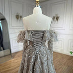 Serene Hill Arabia Caramel A-Line Elegant Beaded Feather Sparkle Evening Dresses Gowns For Woman Wedding Party 2024 LA71328A