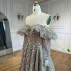 Serene Hill Arabia Caramel A-Line Elegant Beaded Feather Sparkle Evening Dresses Gowns For Woman Wedding Party 2024 LA71328A
